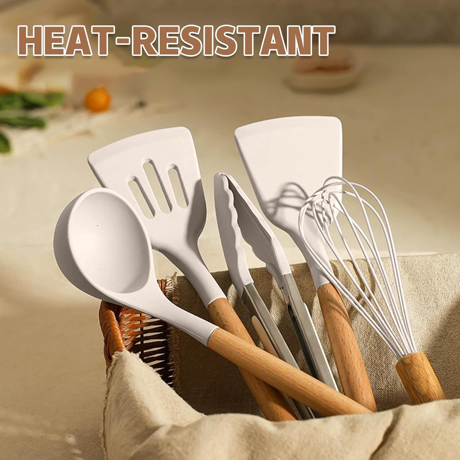 Kitchen Cooking Utensils Set, 33 pcs Non-Stick Silicone Cooking Kitchen Utensils Spatula Set with Holder, Wooden Handle Silicone Kitchen Gadgets Utensil Set